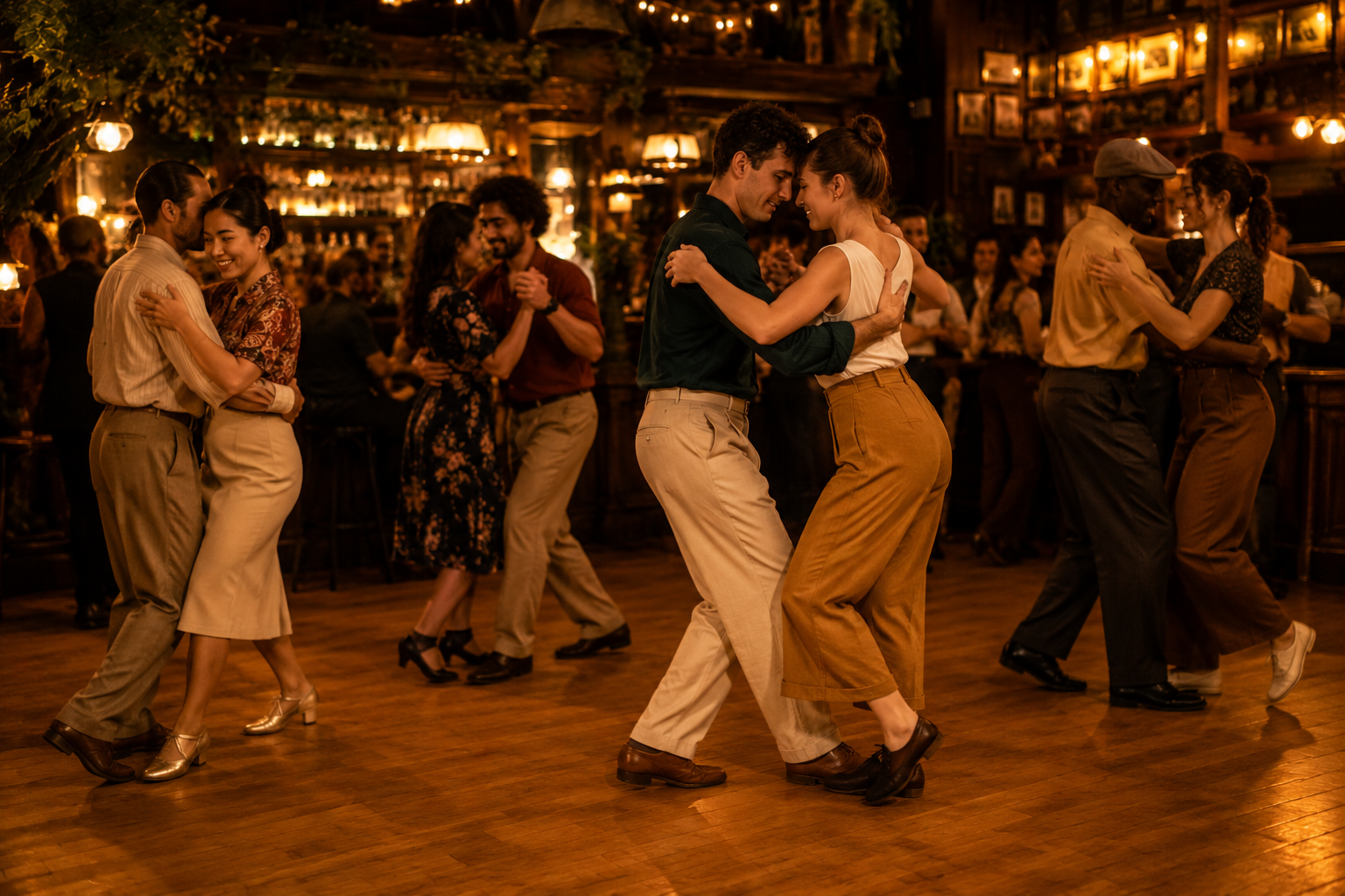 Plusieurs couples dansent le Balboa